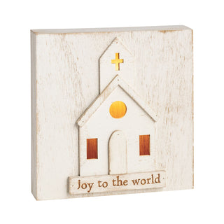Joy To The World Light-Up Church Wooden Block