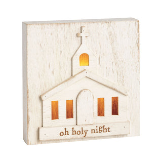 Oh Holy Night Light-Up Church Wooden Block