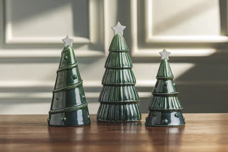Mud Pie set of three stoneware tree sitters with reactive glaze and raised texture