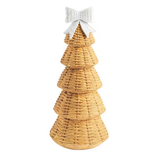 Mud Pie large resin tree sitter with wicker-style texture and bow topper