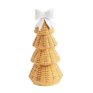Mud Pie medium resin Christmas tree sitter with wicker texture and bow topper