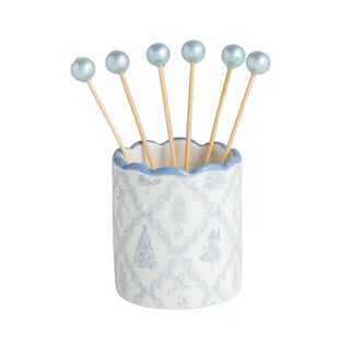 Alternate view of Mud Pie blue nutcracker ceramic toothpick caddy set