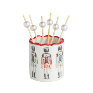 Alternate view of Mud Pie nutcracker ceramic toothpick caddy set