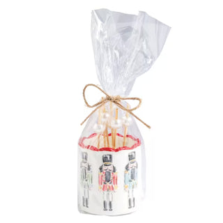 Mud Pie nutcracker toothpick caddy with hand-painted scallop edge and wooden picks