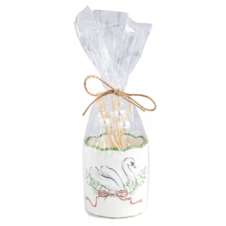 Mud Pie swan ceramic toothpick caddy with patterned exterior and scallop edge