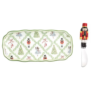 Mud Pie nutcracker everything dish set with hand-painted rim and figural spreader