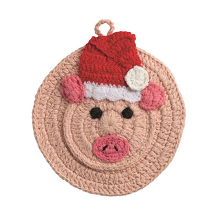 Pig Farm Animal Christmas Crochet Trivet