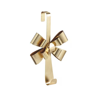 Mud Pie gold metal bow wreath holder with foiled finish for front doors
