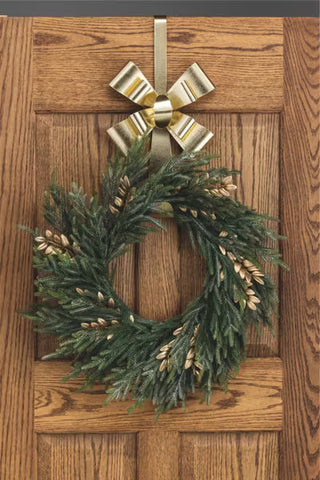 Alternate view of Mud Pie gold metal bow wreath holder for seasonal wreaths