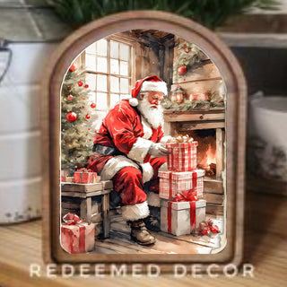 Santa with Gifts Christmas Arch Framed Art, 8.25” x 11”