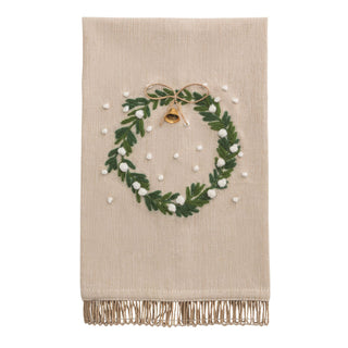 Wreath Embroidered Holiday Tea Towel