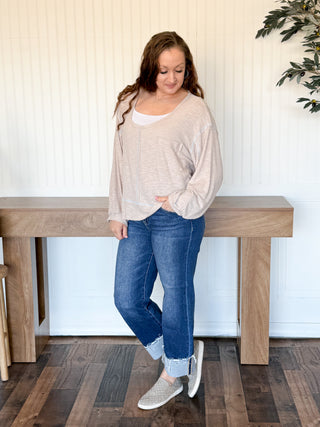 Pale Taupe Outseam Rib Long Sleeve