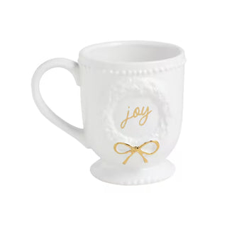 Mud Pie faith-based pedestal mug with raised motif and hand-painted gold accents