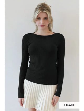 NIKIBIKI Women's Wide Ribbed Long Sleeve Top, Black