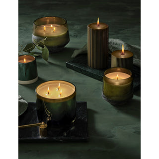 Balsam & Cedar Large Baltic Glass Candle styled