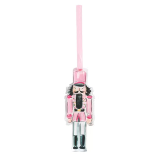 Mud Pie pink acrylic nutcracker ornament with grosgrain ribbon loop