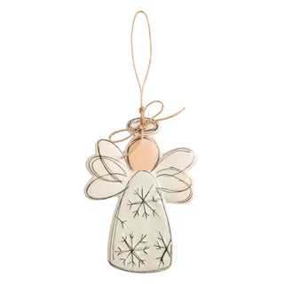 Mud Pie speckled stoneware angel ornament with snowflake design