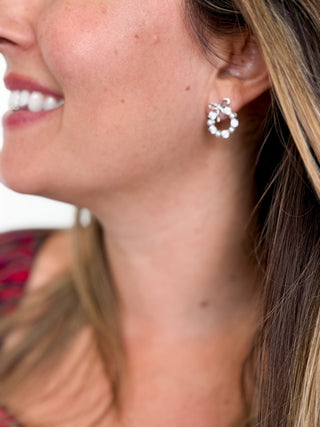 Vintage Wreath Crystal Post Earrings, Silver