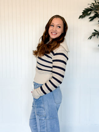 Seaside Stroll Zip-Up Pointelle Sweater Jacket