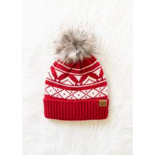Winter Haven Cable Pom Hat, Red & Cream