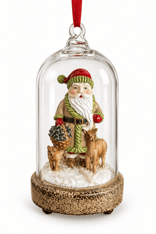 Alternate style of LED glass cloche ornament with Santa design
