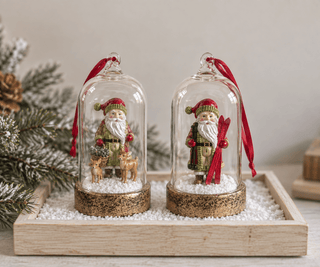 Glass cloche ornament with Santa scene and built-in LED light