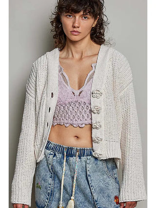 POL Women's Acorn Lane Statement Button Cardigan