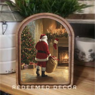 Fireplace Santa Arch Framed Art, 8.25” x 11”