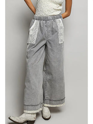 POL Women's Black Maple Crochet Trim Pants