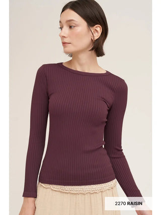 NIKIBIKI Women's Wide Ribbed Long Sleeve Top, Raisin