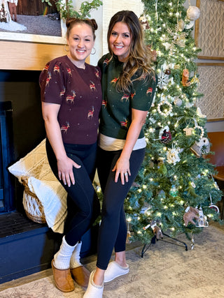 Reindeer Puff Sleeve Sweater, Wine