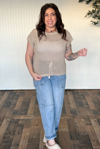 Marisol Open-Knit Fishnet Sweater, Natural