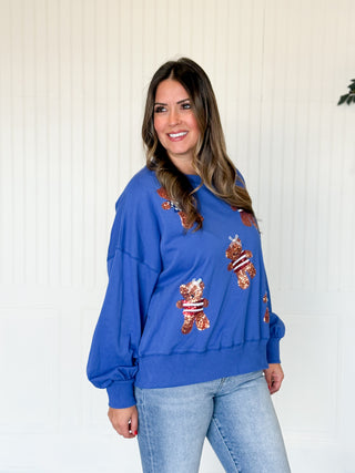 Blue USA Bear Sequin Sweatshirt