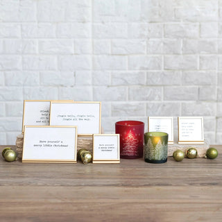 Gold metal and glass easel frame with Christmas carol sayings, three styles