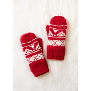 Cozy Knit Mittens, Red & Cream