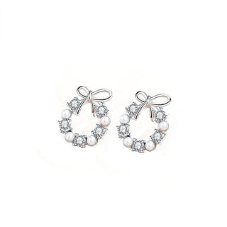 Vintage Wreath Crystal Post Earrings, Silver