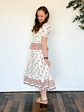 Border Blossom Tie-Waist Top