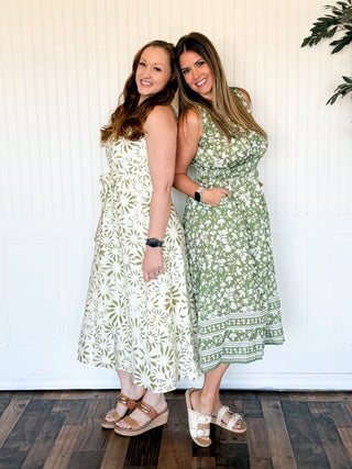 Sage Ivory Border Bloom Midi Dress