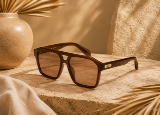 QUAY32 Soundcheck Modern Vintage Aviator Sunglasses, Dark Brown/Tan