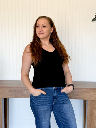 Anytime Essential V-Neck Tank, Black