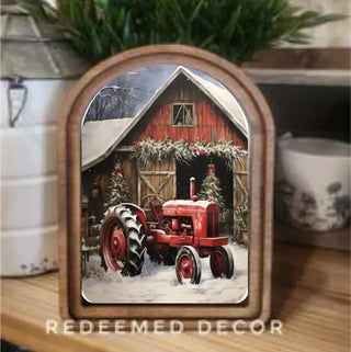 Christmas Tractor Arch Framed Art, 8.25" x 11"