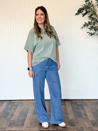 Mineral Wash Oversized Jersey Tee, Sage Green