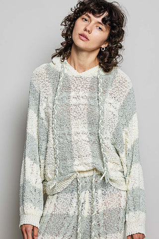 Popcorn Knit Loop Detail Thin Sweater Hoodie Top