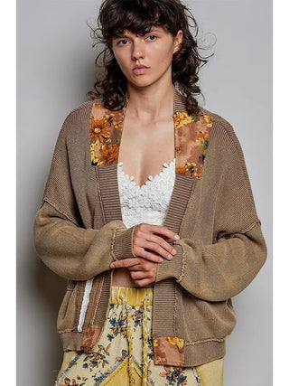 POL Women's Toasted Maple Patch Cardigan
