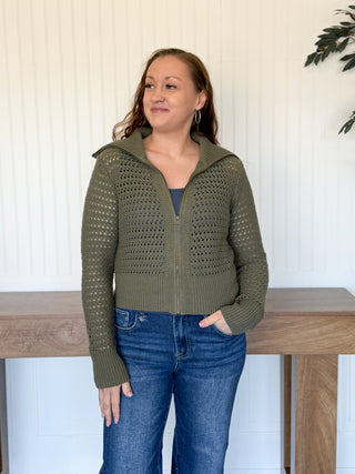 Olive Grove Zip-Up Knit Jacket