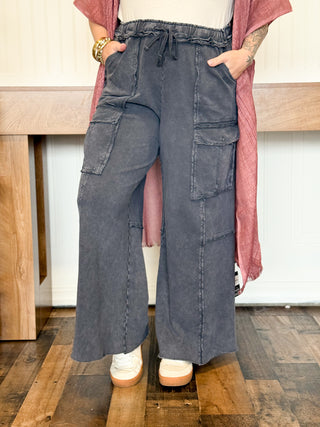 Driftwood Cargo Terry Sweatpants, Black