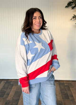 Oversized American Flag Mineral Wash Terry Pullover