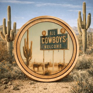 8" Round All Cowboys Welcome Art - 420 Home Decor - The Farmhouse