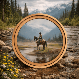 8" Round Mountain Cowboy Art - 420 Home Decor - The Farmhouse