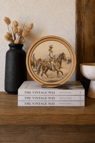 8" Round Vintage Cowboy Art - 420 Home Decor - The Farmhouse